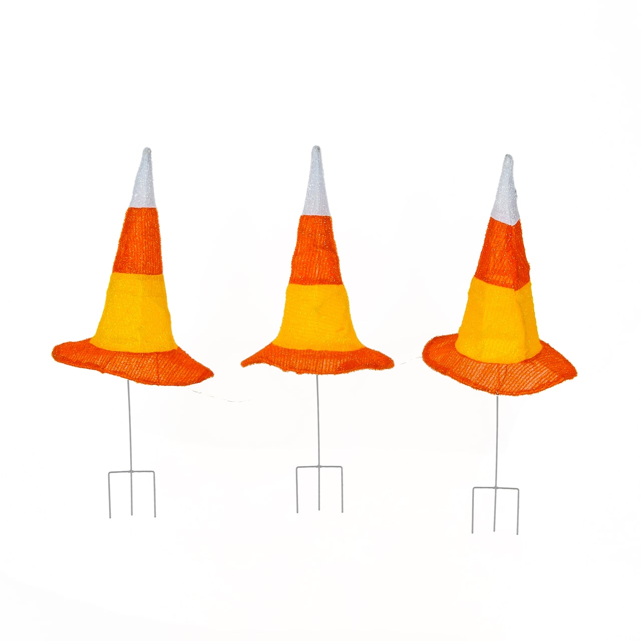 23" Pre-Lit Candy Corn Witch's Hat Garden Stakes